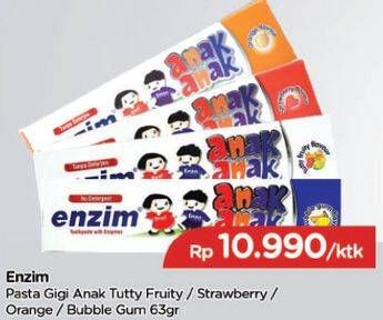 Promo Harga ENZIM Pasta Gigi Anak Tutty Fruty, Strawberry, Orange, Bubble Gum 63 gr - TIP TOP