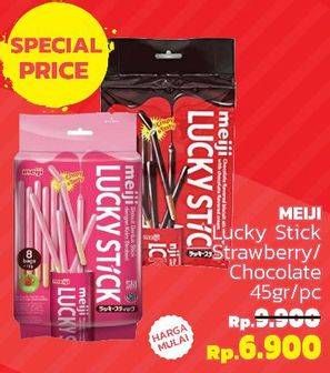 Promo Harga MEIJI Biskuit Lucky Stick Chocolate, Strawberry 45 gr - LotteMart