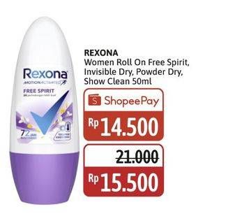 Promo Harga Rexona Deo Roll On Free Spirit, Invisible Dry, Powder Dry, Shower Clean 50 ml - Alfamidi