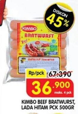 Promo Harga KIMBO Bratwurst Original, Lada Hitam 500 gr - Superindo