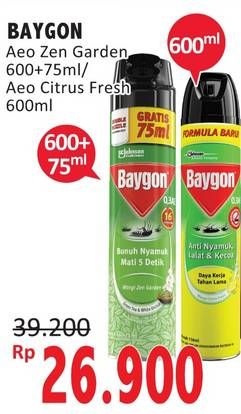 Promo Harga BAYGON Insektisida Spray Citrus Fresh, Flower Garden 600 ml - Alfamidi