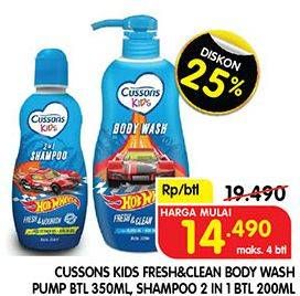 Promo Harga CUSSONS Kids Fresh & Clean Body Wash 350ml, Shampoo 200ml  - Superindo