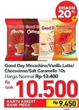 Promo Harga Good Day Instant Coffee 3 in 1 Mocacinno, Vanilla Latte, Chococinno, Rock Salt Caramello per 10 sachet 20 gr - Carrefour