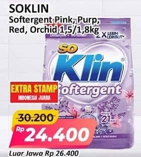 Promo Harga So Klin Softergent Rossy Pink, Purple Lavender, Cheerful Red, Velvet Orchid 1500 gr - Alfamart