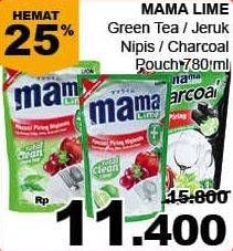 Promo Harga MAMA LIME Cairan Pencuci Piring Green Tea, Jeruk Nipis, Charcoal 780 ml - Giant
