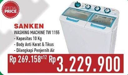 Promo Harga SANKEN TW-1155FBK Washing Machine  - Hypermart
