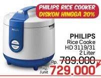 Promo Harga Philips HD 3119 | Rice Cooker 31 2000 ml - LotteMart