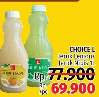 Promo Harga CHOICE L Minuman Jeruk Nipis Nipis, Lemon 1 ltr - LotteMart