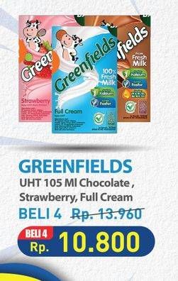 Promo Harga Greenfields UHT Chocolate, Strawberry, Full Cream 105 ml - Hypermart