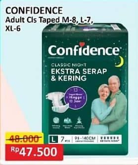 Promo Harga Confidence Adult Classic Night Ekstra Serap & Kering XL6, M8, L7 6 pcs - Alfamart