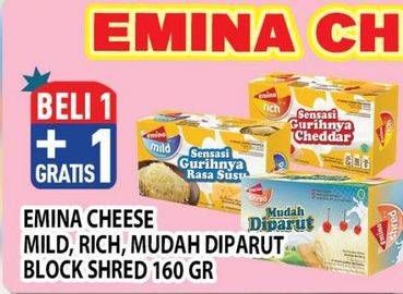 Promo Harga Emina Cheddar Cheese Mild, Rich, Shred 160 gr - Hypermart