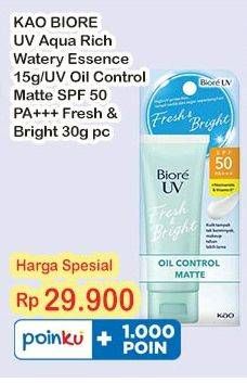 Promo Harga Biore UV Aqua Rich Watery Essence SPF 50/Biore UV Fresh & Bright Sunscreen SPF 50+ PA+++   - Indomaret