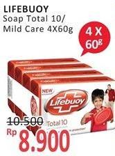 Promo Harga LIFEBUOY Bar Soap Total 10, Mild Care per 4 pcs 60 gr - Alfamidi