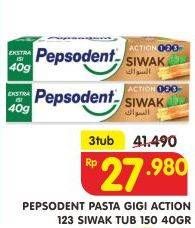 Promo Harga PEPSODENT Pasta Gigi Action 123 Siwak per 3 pcs 190 gr - Superindo