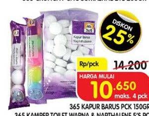 Promo Harga 365 Kapur Barus 150 g/ 365 Kamper Toilet Warna & Naphtalene 5s  - Superindo