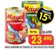 Promo Harga Maya Sardines Tomat / Tomato, Cabe / Chilli 425 gr - Superindo