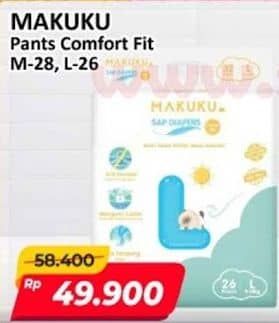 Promo Harga Makuku Comfort Fit Diapers Pants M28, L26 26 pcs - Alfamart