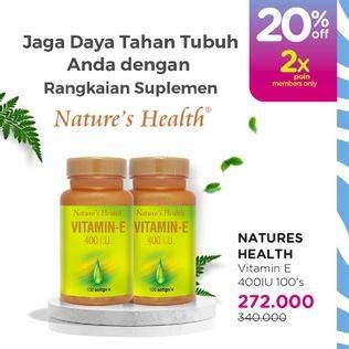 Promo Harga NATURES HEALTH Vitamin E 400 I.U. 100 pcs - Watsons