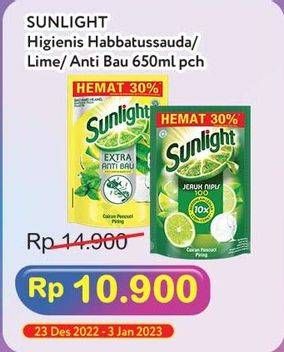 Promo Harga Sunlight Pencuci Piring Higienis Plus With Habbatussauda, Jeruk Nipis 100, Anti Bau With Daun Mint 650 ml - Indomaret