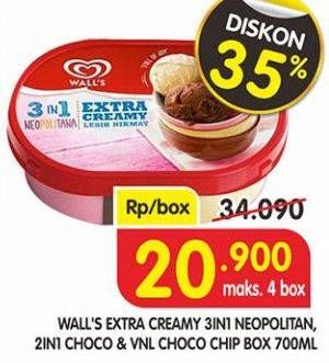 Promo Harga WALLS Ice Cream Neopolitana, Chocolate Vanilla With Chocolate Chip 700 ml - Superindo