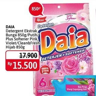 Promo Harga DAIA Deterjen Bubuk Bunga, Clean Fresh Hijab, Putih, + Softener Pink, + Softener Violet 850 gr - Alfamidi