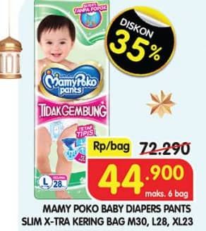 Promo Harga Mamy Poko Pants Xtra Kering Slim Tidak Gembung M30, L28, XL23 23 pcs - Superindo