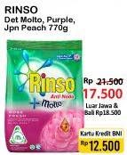 Promo Harga RINSO Anti Noda Deterjen Bubuk + Molto Japanese Peach, + Molto Purple Perfume Essence 770 gr - Alfamart