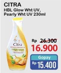 Promo Harga CITRA Hand & Body Lotion Pearly White UV Korean Pearl Mulberry, Natural Glowing White UV Bengkoang Green Tea 230 ml - Alfamart