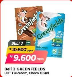 Promo Harga Greenfields UHT Full Cream, Chocolate, Choco Malt 105 ml - Alfamart