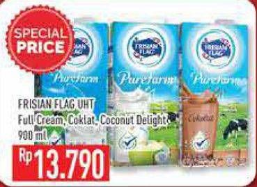 Promo Harga FRISIAN FLAG Susu UHT Purefarm Full Cream, Chocolate, Coconut Delight 900 ml - Hypermart