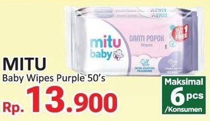 Promo Harga Mitu Baby Wipes Ganti Popok Purple Playful Fressia 50 pcs - Yogya