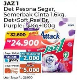 Promo Harga Attack Jaz1 Detergent Powder Semerbak Cinta, +Softener Rose Berry, Pesona Segar 1500 gr - Alfamart