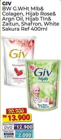 Promo Harga GIV Body Wash Mulberry Collagen, Damask Rose Cherry Blossom, Hijab Tin Zaitun, Saffron Niacinamide, Pearl Sakura 400 ml - Alfamart