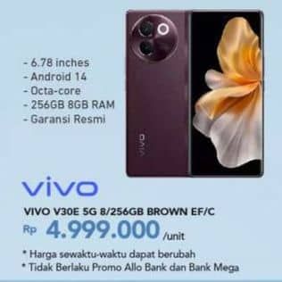 Promo Harga Vivo V30e 5G 8/256 GB  - Carrefour