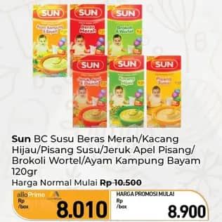 Promo Harga SUN Bubur Sereal Susu Beras Merah, Kacang Hijau, Pisang Susu, Jeruk, Apel Pisang, Brokoli Wortel, Ayam Kampung Bayam 120 gr - Carrefour