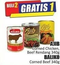 Promo Harga AJIB Corned Chicken, Beef Rendang 340 g/ BALIKO Corned Beef 340 g  - Hari Hari