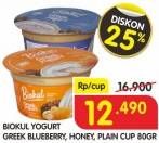 Promo Harga BIOKUL Greek Yogurt Plain, With Honey, Blueberry Flavor 80 gr - Superindo