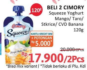 Promo Harga CIMORY Squeeze Yogurt Mango Sticky Rice, Purple Taro, Black Sticky Rice, Cavendish Banana 120 ml - Alfamidi