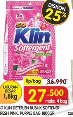 Promo Harga SO KLIN Softergent Purple Lavender, Rossy Pink 1800 gr - Superindo