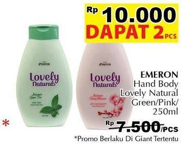 Promo Harga EMERON Lovely Naturals Hand Body Lotion Green Tea, Cherry Blossom per 2 botol 250 ml - Giant
