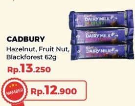 Promo Harga Cadbury Dairy Milk Black Forest, Fruit Nut, Hazelnut 62 gr - Yogya