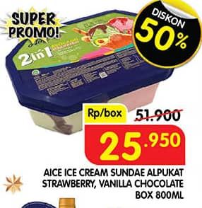 Promo Harga Aice Sundae Alpukat Strawberry, Vanilla Chocolate 800 ml - Superindo