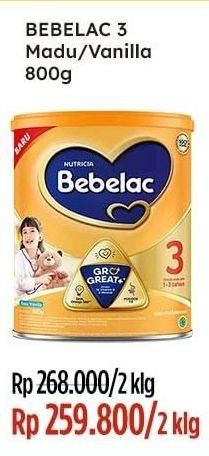 Promo Harga Bebelac 3 Susu Pertumbuhan Madu, Vanila 800 gr - Indomaret