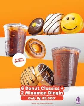 Promo Harga 6 Donut Classics + 2 Minuman Dingin  - Dunkin Donuts
