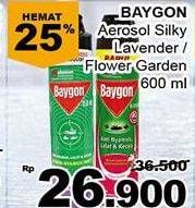 Promo Harga BAYGON Insektisida Spray Silky Lavender, Flower Garden 600 ml - Giant