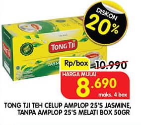 Promo Harga Tong Tji Teh Celup Jasmine Tanpa Amplop, Jasmine Dengan Amplop per 25 pcs 2 gr - Superindo