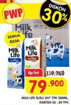 Promo Harga Milk Life UHT All Variants per 24 tpk 200 ml - Superindo