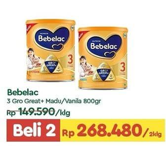 Promo Harga Bebelac 3 Susu Pertumbuhan Madu, Vanila 800 gr - TIP TOP