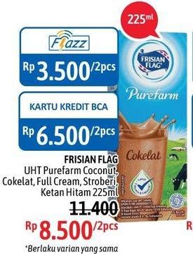 Promo Harga FRISIAN FLAG Susu UHT Purefarm Coconut Delight, Swiss Chocolate, Full Cream, Strawberry, Ketan Hitam per 2 box 225 ml - Alfamidi