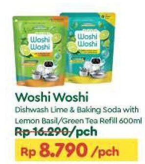 Promo Harga Woshi Woshi Dishwash  Lime Lemon Basil, Green Tea 600 ml - TIP TOP